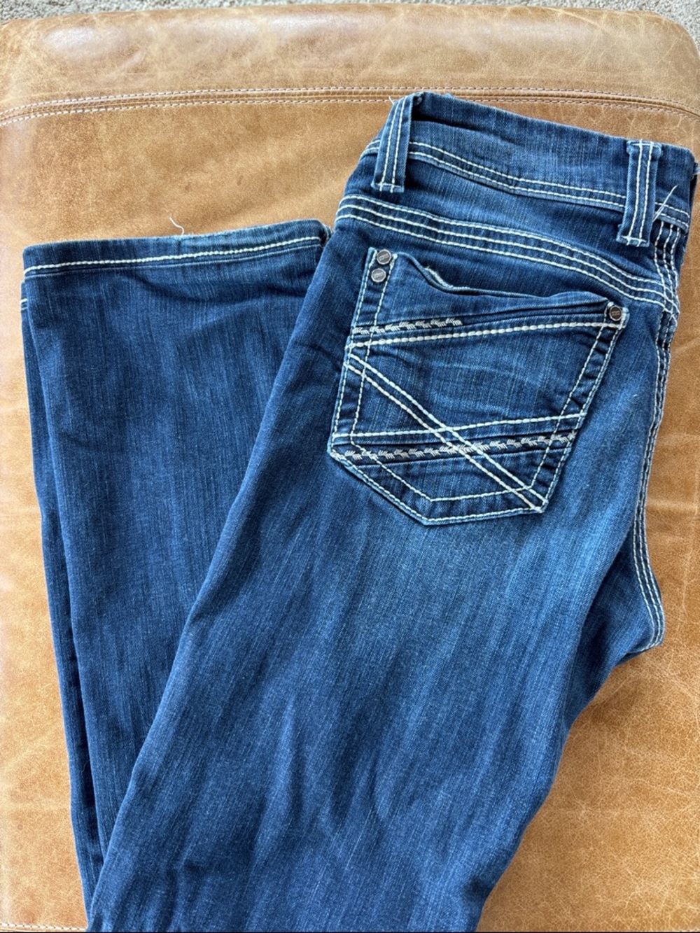 BKE Women's Dark Blue Flare Jeans with White Contrast Stitching - Picture 3 of 4
